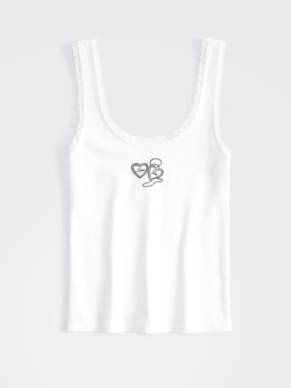 Abercrombie & Fitch White Lace-Trim Locket Scoopneck 100% Cotton Tank Medium